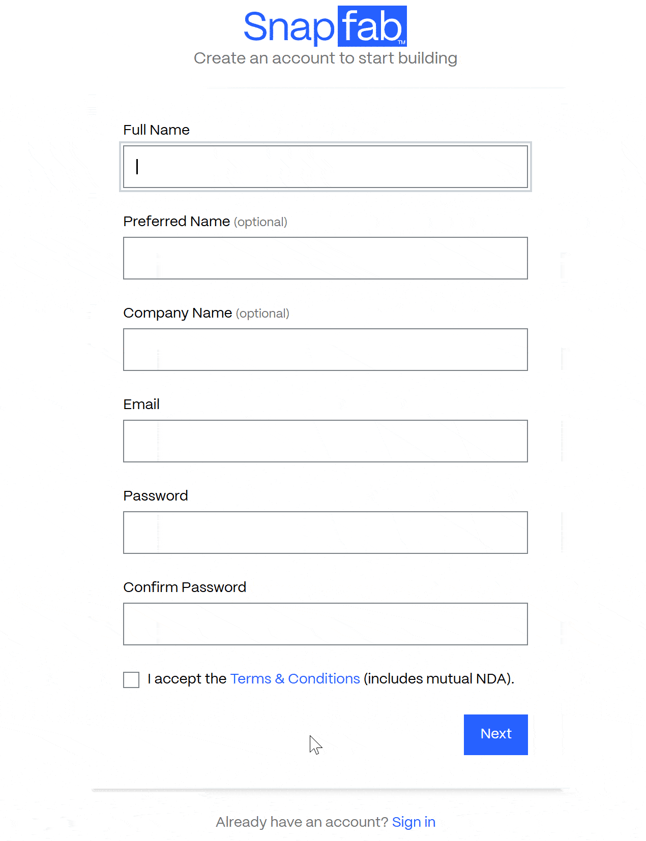 Image of Sign up details